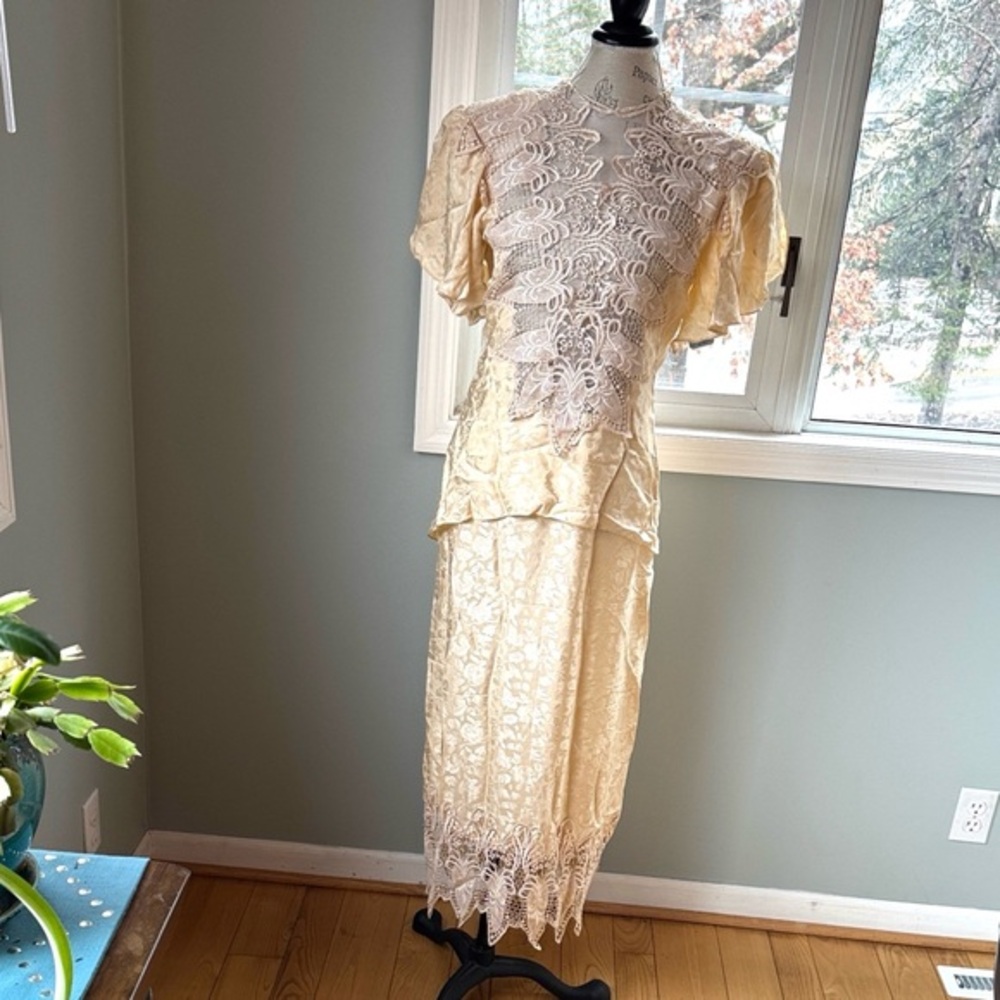 Digna Yero Jacquard silk ivory lace Victorian fairycore wedding dress NWT S/M‎